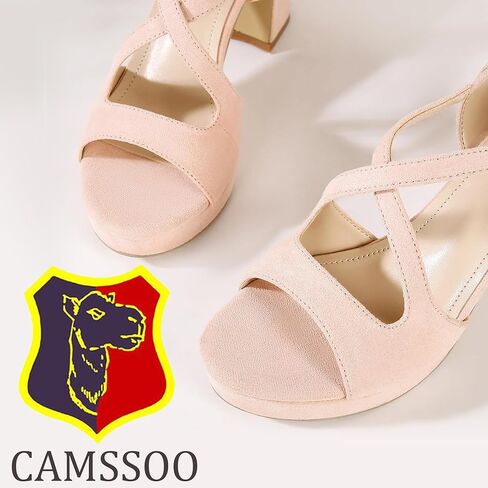 CAMSSOO كعب منصة للنساء مفتوح اصبع القدم Strappy عالية مكتنزة الصنادل حزام الكاحل عالية الكعب حفل زفاف حفلة موسيقية فستان أحذية 3.55 بوصة in Saudi Arabia
