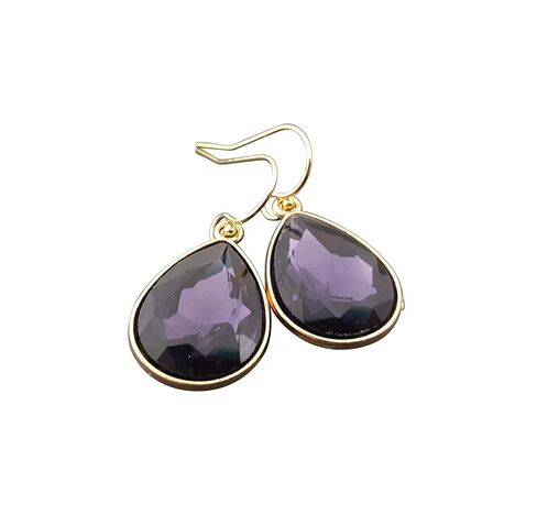 February Birthstone Earrings - 14k Gold Filled Amethyst Crystal Teardrop Earrings in Kuwait