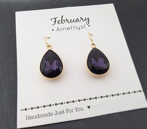 February Birthstone Earrings - 14k Gold Filled Amethyst Crystal Teardrop Earrings in Kuwait