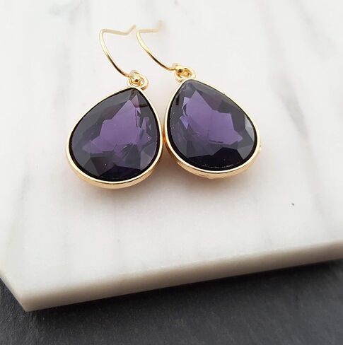 February Birthstone Earrings - 14k Gold Filled Amethyst Crystal Teardrop Earrings in Kuwait