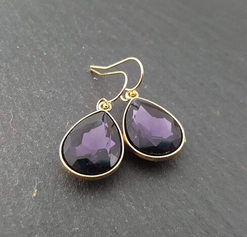 February Birthstone Earrings - 14k Gold Filled Amethyst Crystal Teardrop Earrings in Kuwait