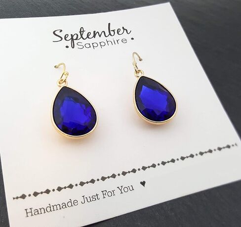 September Birthstone Earrings - Blue Sapphire Crystal 14k Gold Filled Teardrop Earrings in Kuwait