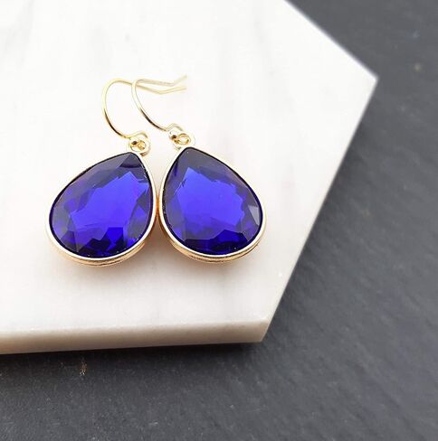September Birthstone Earrings - Blue Sapphire Crystal 14k Gold Filled Teardrop Earrings in Kuwait