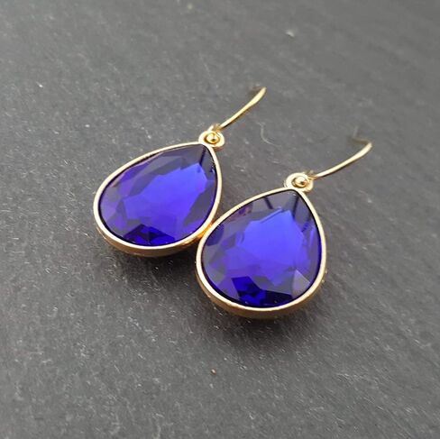 September Birthstone Earrings - Blue Sapphire Crystal 14k Gold Filled Teardrop Earrings in Kuwait