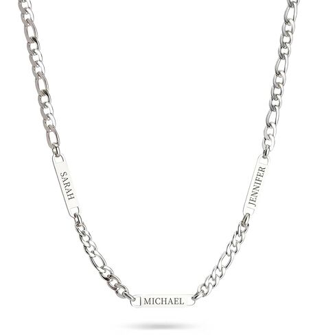 Men Necklace – Engraved Necklaces for Guys with 1–5 Kids Names – Personalized Dad Pendant with Silver Figaro Chain – Custom Gift for Him, Husband, Boyfriend – Father’s Day Jewelry in Kuwait