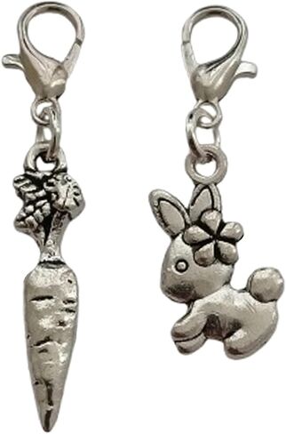 2 pcs Mixed Rabbit and Carrot Charms with Lobster Clasp for DIY Bracelet, Handbags, Car Keyring, Rabbit Clip on Charm in Kuwait