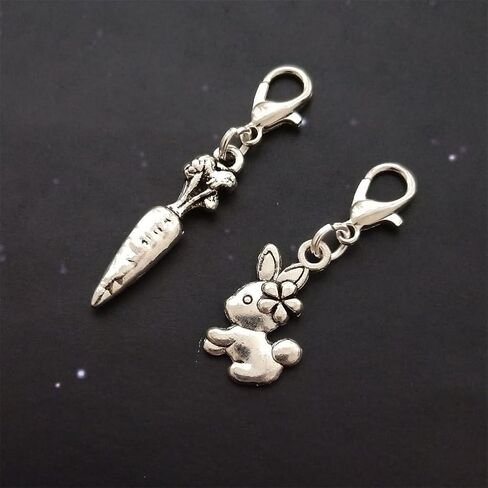 2 pcs Mixed Rabbit and Carrot Charms with Lobster Clasp for DIY Bracelet, Handbags, Car Keyring, Rabbit Clip on Charm in Kuwait