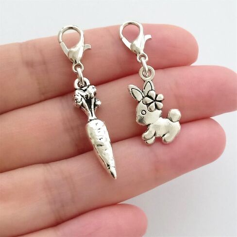2 pcs Mixed Rabbit and Carrot Charms with Lobster Clasp for DIY Bracelet, Handbags, Car Keyring, Rabbit Clip on Charm in Kuwait