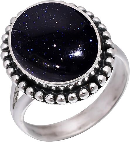 Handmade Blue Sunstone Gemstone Ring – Adjustable 925 Sterling Silver Boho Statement Ring for Women & Men in Kuwait