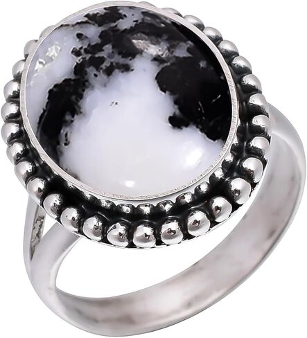 Handmade White Buffalo Gemstone Ring – Adjustable Boho Statement Ring for Women and Men | Vintage Artisan Jewelry Gift in Kuwait