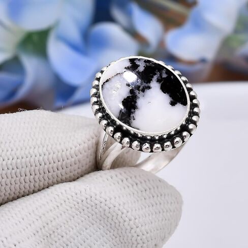 Handmade White Buffalo Gemstone Ring – Adjustable Boho Statement Ring for Women and Men | Vintage Artisan Jewelry Gift in Kuwait