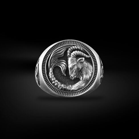 BySilverStone - Mens Capricorn Signet Ring in SIlver, Horoscope Inspired Jewelry in Kuwait