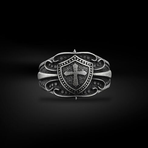 BySilverStone - Cross on Shield Signet Ring in Silver, Christian Mens Stylish Jewelry in Kuwait