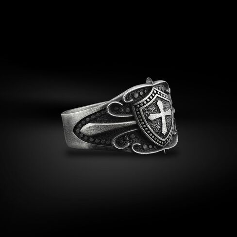 BySilverStone - Cross on Shield Signet Ring in Silver, Christian Mens Stylish Jewelry in Kuwait