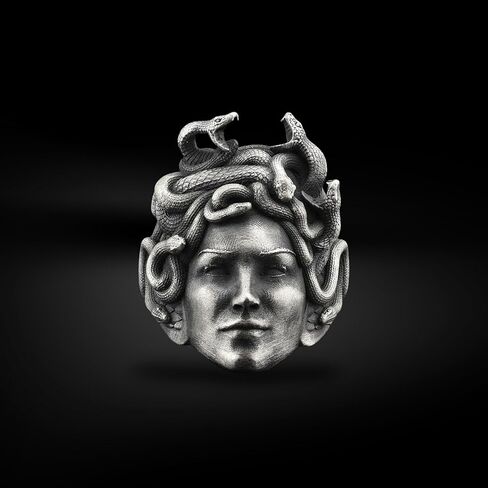 BySilverStone - Gothic Style Mens Gorgon Medusa Ring in Silver, Mythology Lovers Jewelry in Kuwait