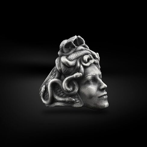 BySilverStone - Gothic Style Mens Gorgon Medusa Ring in Silver, Mythology Lovers Jewelry in Kuwait