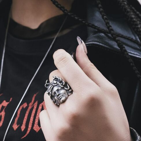 BySilverStone - Gothic Style Mens Gorgon Medusa Ring in Silver, Mythology Lovers Jewelry in Kuwait