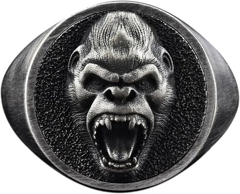 BySilverStone - Gorilla Signet Ring for Men in Silver, Wild Animal Personalized Gift Jewelry in Kuwait