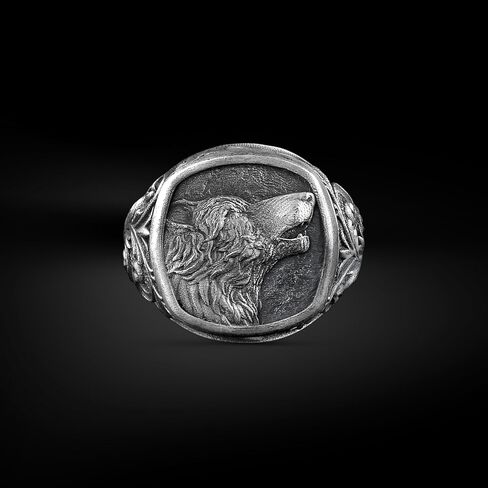 BySilverStone - Mens Howling Wolf Signet Ring in Silver, Viking Mythology Inspired Jewelry in Kuwait