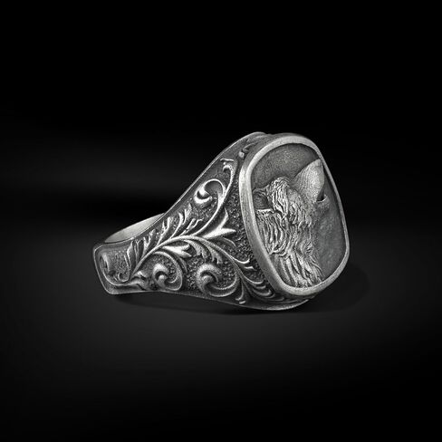 BySilverStone - Mens Howling Wolf Signet Ring in Silver, Viking Mythology Inspired Jewelry in Kuwait