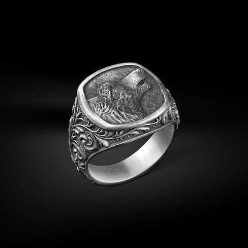 BySilverStone - Mens Howling Wolf Signet Ring in Silver, Viking Mythology Inspired Jewelry in Kuwait