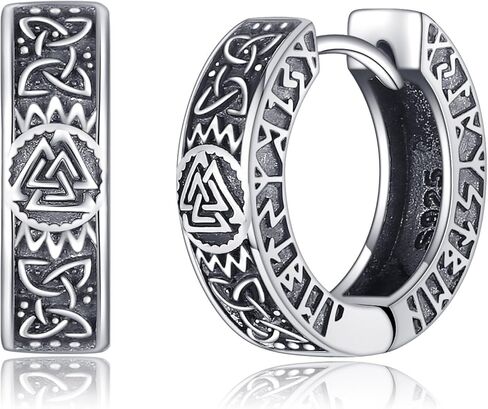 Viking Earrings 925 Sterling Silver Celtic Knot Hoop Earrings Vintage Jewelry Gifts for Men Women in Kuwait