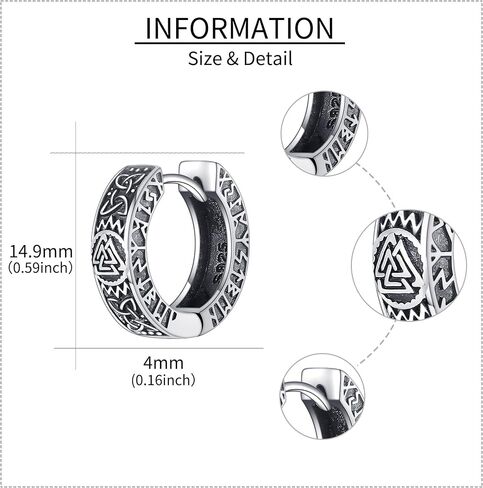 Viking Earrings 925 Sterling Silver Celtic Knot Hoop Earrings Vintage Jewelry Gifts for Men Women in Kuwait