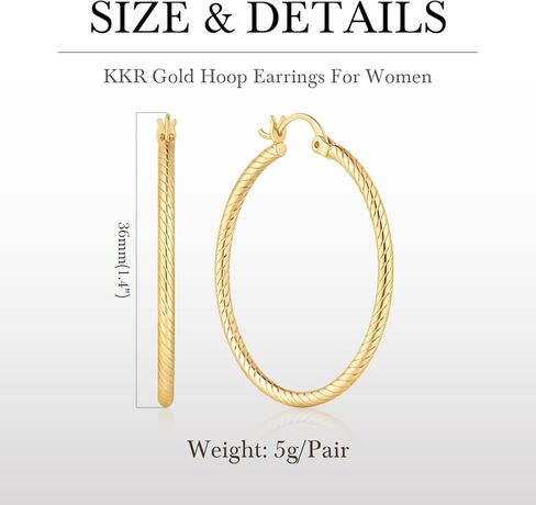 KKR 14K Gold Earrings for Women Gold Hoop Earrings for Women Hoops Earring for Womens Hoops Rope-Inspired Texture and Twisted Aesthetics Womens Hoop Earring in Kuwait