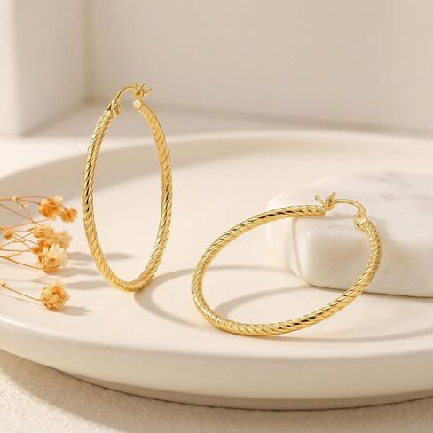 KKR 14K Gold Earrings for Women Gold Hoop Earrings for Women Hoops Earring for Womens Hoops Rope-Inspired Texture and Twisted Aesthetics Womens Hoop Earring in Kuwait