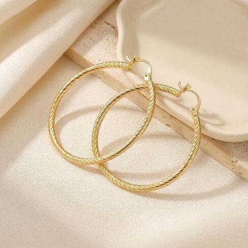 KKR 14K Gold Earrings for Women Gold Hoop Earrings for Women Hoops Earring for Womens Hoops Rope-Inspired Texture and Twisted Aesthetics Womens Hoop Earring in Kuwait