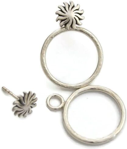 Front back hoop ear jacket earrings two sided sterling silver sun post studs gift women men in Kuwait