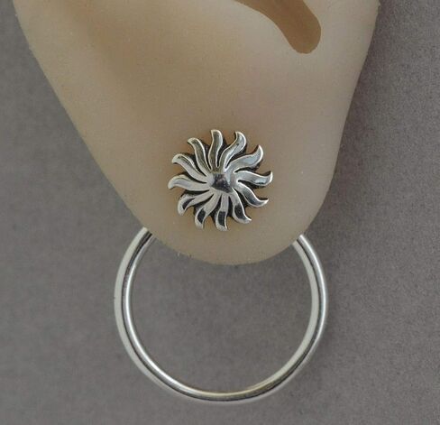 Front back hoop ear jacket earrings two sided sterling silver sun post studs gift women men in Kuwait