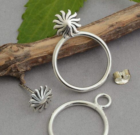 Front back hoop ear jacket earrings two sided sterling silver sun post studs gift women men in Kuwait