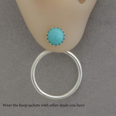 Front back hoop ear jacket earrings two sided sterling silver sun post studs gift women men in Kuwait