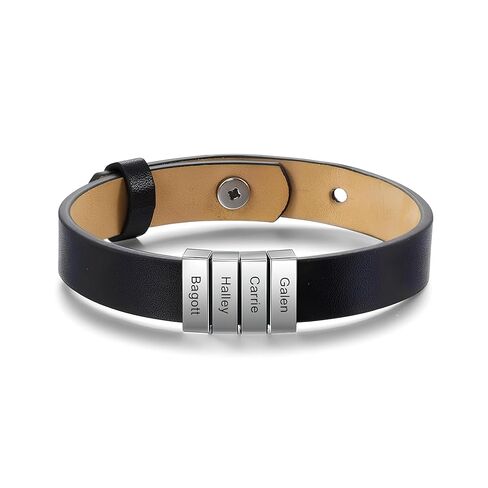 Personalized Dad Bracelet – Custom Engraved Leather Wristband for Men with 1–12 Name Charms – Adjustable Gift for Husband, Boyfriend, or Father – Stainless Steel, Anti-Tarnish, Black Band in Kuwait