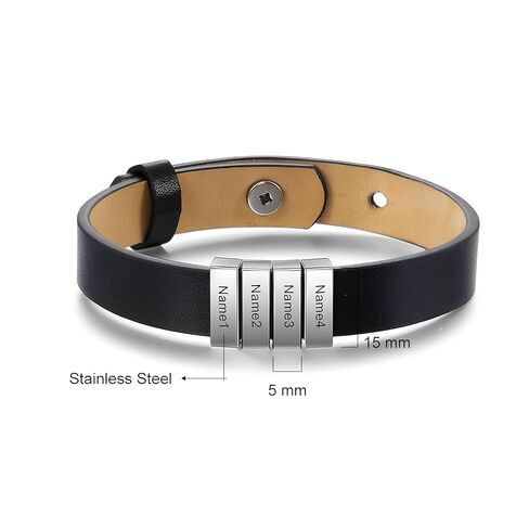 Personalized Dad Bracelet – Custom Engraved Leather Wristband for Men with 1–12 Name Charms – Adjustable Gift for Husband, Boyfriend, or Father – Stainless Steel, Anti-Tarnish, Black Band in Kuwait