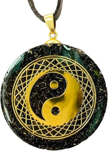 [ LAO ] Reiki Charged Orgonite Pendant Yin Yang 1.5 in | Sacred Geometry Necklace | 7 Quartz + Shungite | 432Hz & 528Hz | Reiki Usui | Black Vegan Cord Included | Handcrafted in Kuwait