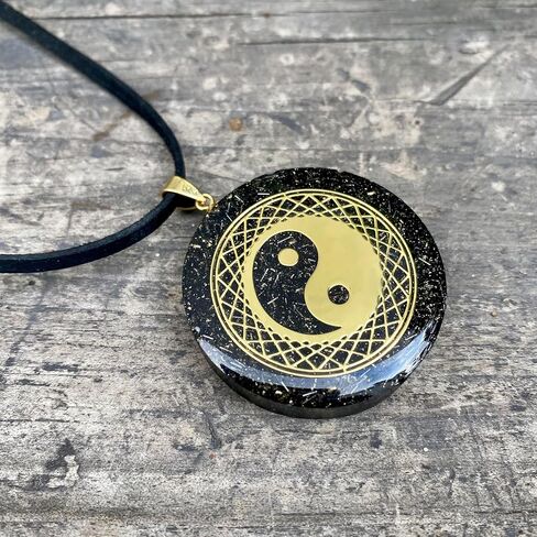 [ LAO ] Reiki Charged Orgonite Pendant Yin Yang 1.5 in | Sacred Geometry Necklace | 7 Quartz + Shungite | 432Hz & 528Hz | Reiki Usui | Black Vegan Cord Included | Handcrafted in Kuwait