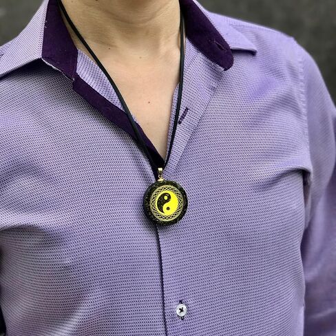 [ LAO ] Reiki Charged Orgonite Pendant Yin Yang 1.5 in | Sacred Geometry Necklace | 7 Quartz + Shungite | 432Hz & 528Hz | Reiki Usui | Black Vegan Cord Included | Handcrafted in Kuwait