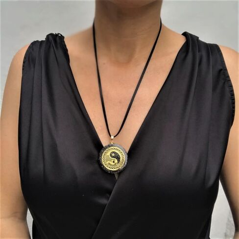 [ LAO ] Reiki Charged Orgonite Pendant Yin Yang 1.5 in | Sacred Geometry Necklace | 7 Quartz + Shungite | 432Hz & 528Hz | Reiki Usui | Black Vegan Cord Included | Handcrafted in Kuwait