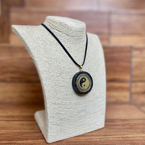 [ LAO ] Reiki Charged Orgonite Pendant Yin Yang 1.5 in | Sacred Geometry Necklace | 7 Quartz + Shungite | 432Hz & 528Hz | Reiki Usui | Black Vegan Cord Included | Handcrafted in Kuwait
