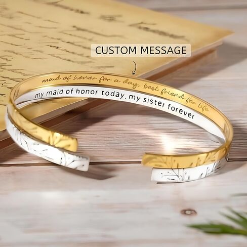 Engraved Bracelet Personalized – Custom Text Cuff Bracelet with Name or Quote – Adjustable Silver, Gold, or Rose Gold Bangle – Engraved Jewelry Gift for Her in Kuwait