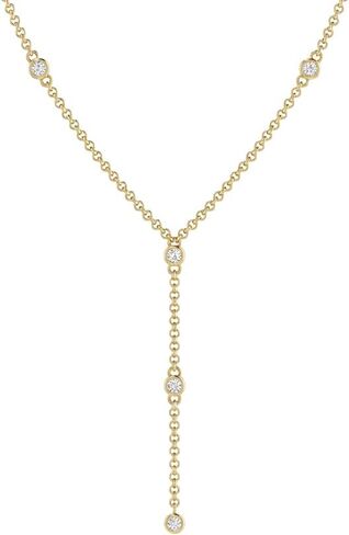 Lariat Necklace - Multi-Bezel CZ Necklace - Y Necklace - Delicate 14k Gold Chain in Kuwait