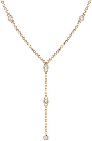 Lariat Necklace - Multi-Bezel CZ Necklace - Y Necklace - Delicate 14k Gold Chain in Kuwait
