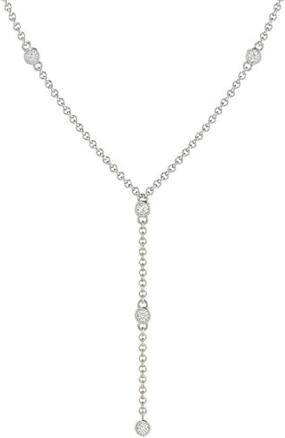 Lariat Necklace - Multi-Bezel CZ Necklace - Y Necklace - Delicate 14k Gold Chain in Kuwait