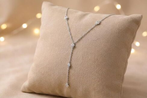 Lariat Necklace - Multi-Bezel CZ Necklace - Y Necklace - Delicate 14k Gold Chain in Kuwait