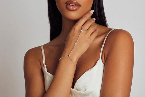 Delicate Hand Chain - Bezel CZ Finger Bracelet - Bride Jewelry in Kuwait