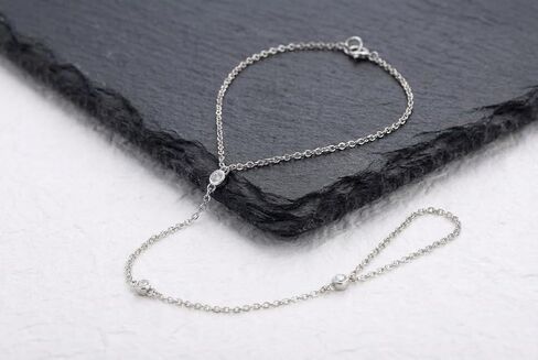 Delicate Hand Chain - Bezel CZ Finger Bracelet - Bride Jewelry in Kuwait