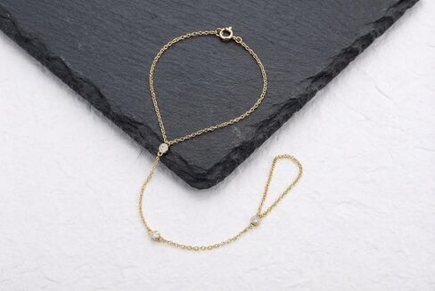 Delicate Hand Chain - Bezel CZ Finger Bracelet - Bride Jewelry in Kuwait