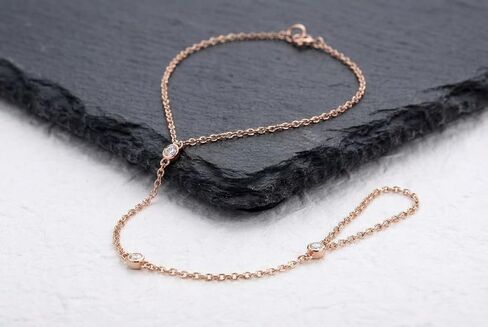 Delicate Hand Chain - Bezel CZ Finger Bracelet - Bride Jewelry in Kuwait
